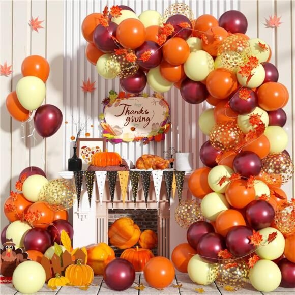 Fall Balloon Arch Kit, Fall Birthday Party Decorations, Orange Burgundy Yellow - Picture 1 of 7